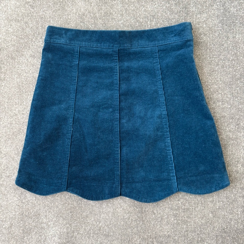 Altar’d State Skirt Womens Small Blue Corduroy Scalloped Hem Side Zip Casual